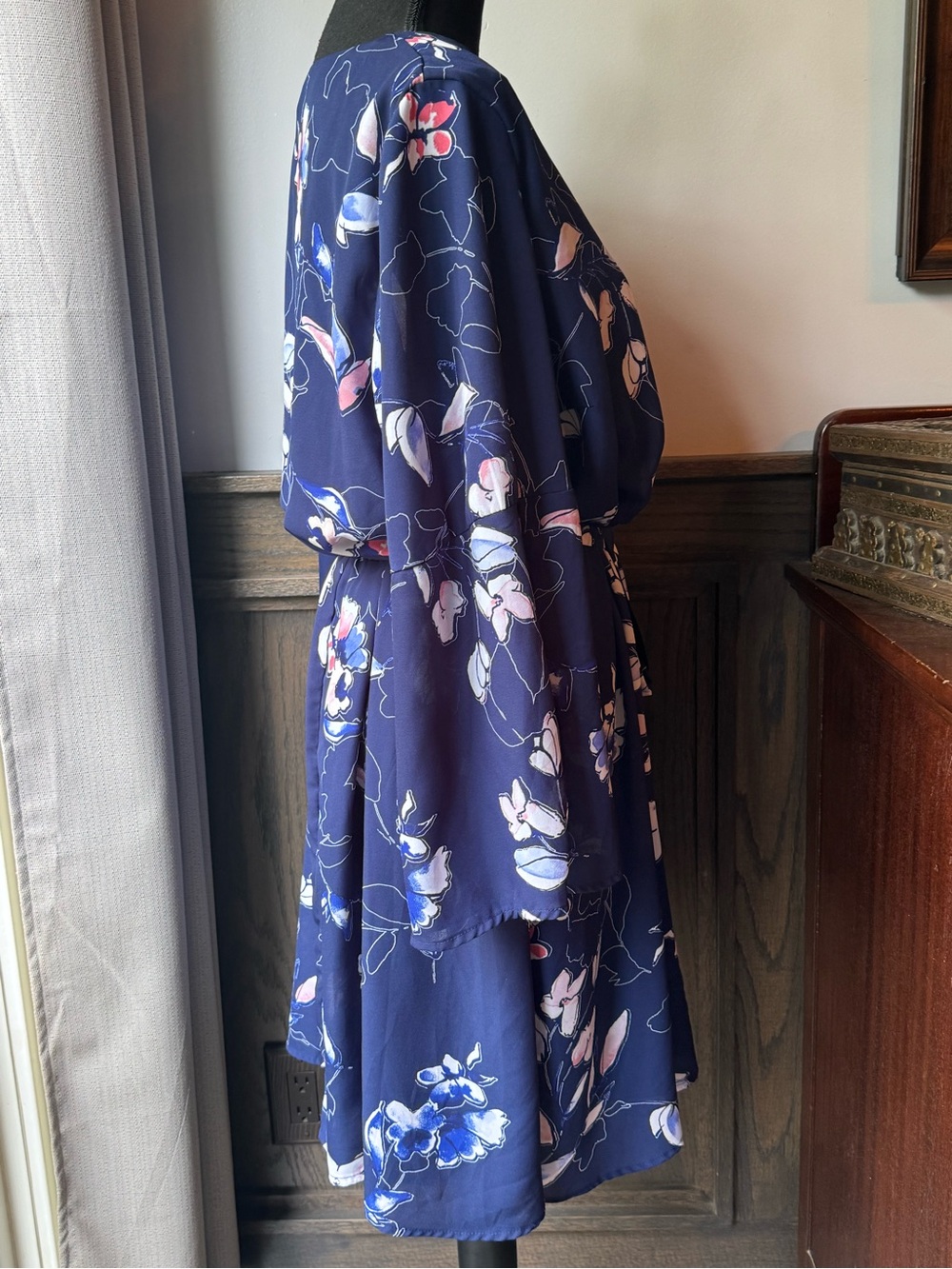 Westport Navy Floral Wrap Dress with tie belt 16 - Picture 5 of 8